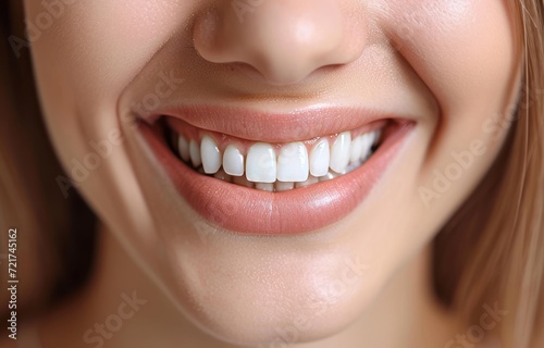 Perfect healthy teeth smile of young woman. Teeth whitening. Dental clinic patient. Image symbolizes oral care dentistry  stomatology. Dentistry image