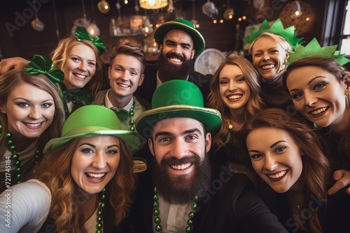 St Patrick's day. People with beer celebrating St Patrick's day in pub.