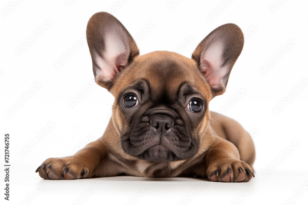 Cute french bulldog puppy on white background