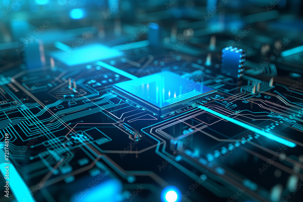 Integrated microchip close-up, showcasing intricate circuits and technology. These chips power our digital world, from smartphones to computers. Integrated microchip close-up, showcasing intricate circuits and technology. These chips power our digital world, from smartphones to computers.