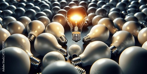 One out unique idea light bulb concept. Think differently and Creation of creative idea. New idea, brainstorming concept. Business, ideas and the discovery of new technology. Generative AI - 1