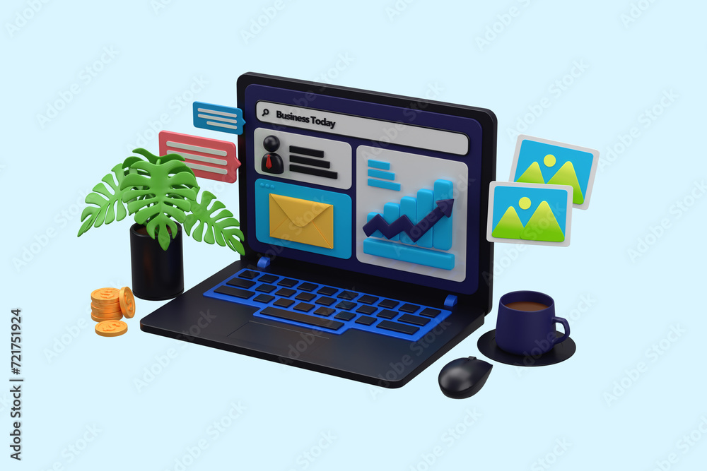 Laptop with Business today 3D Illustration Laptop with Business today 3D Illustration