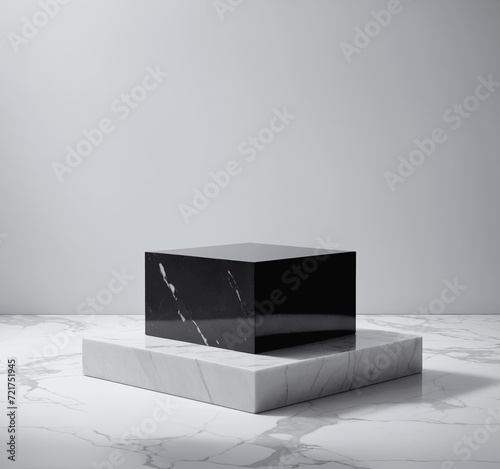 3d render of a modern black marble podium