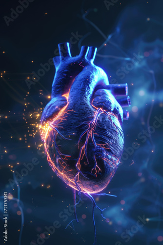 Obraz na płótnie 3D Heart Model with Multicolor Glow and Orange Pulse, Generative AI w salonie