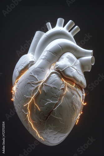 Obraz na płótnie White Heart with Golden Orange Electric Pulse, Generative AI w salonie