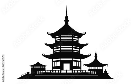 A Japanese Pagoda Temple Vector black Silhouette isolated on a white background