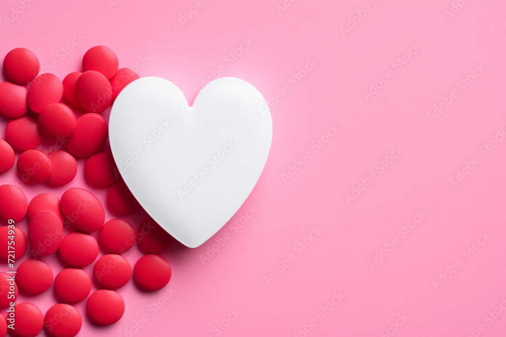 Valentines day concept with heart shaped medical pills for love and health