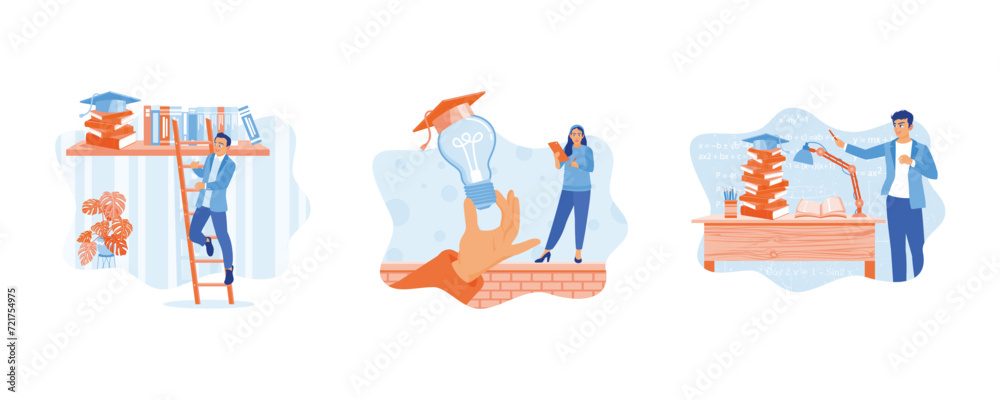 Fototapeta premium Educational process to achieve success. Distance education innovation. Distance education innovation. Education concept. Set flat vector illustration.