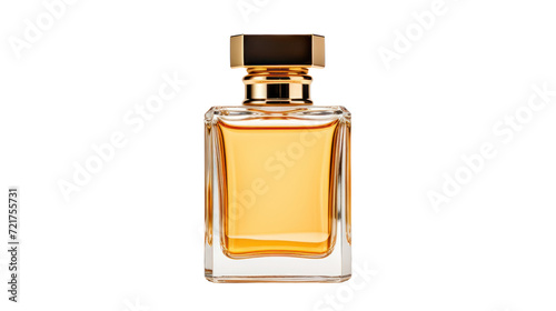 Perfume bottle for men, Parfum in Beautiful Gold Glass Bottle isolated on transparent and white background.PNG image. photo