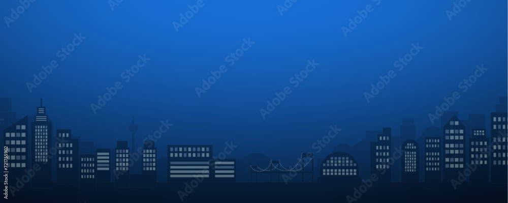 都会の高層ビル群の夜景とグラデーションの背景ベクターイラスト