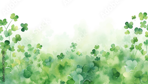 Closeup and crop shamrock plants on white background. Patricks Day greeting card photo