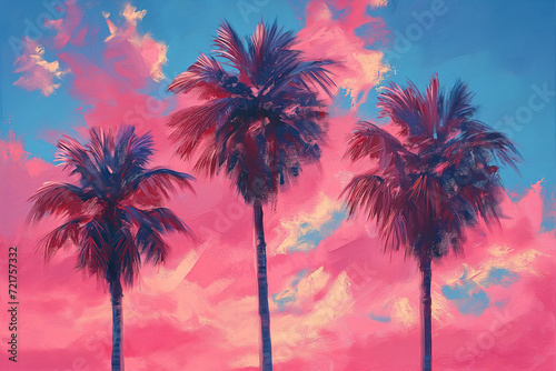 tropical palms tree pastel panting  1980s retro 