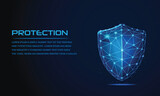 Shield. Futuristic Secure technology low polygonal guard shield symbol.3d modern Abstract wireframe vector illustration on a dark blue background. concept of data protection, Secure service.