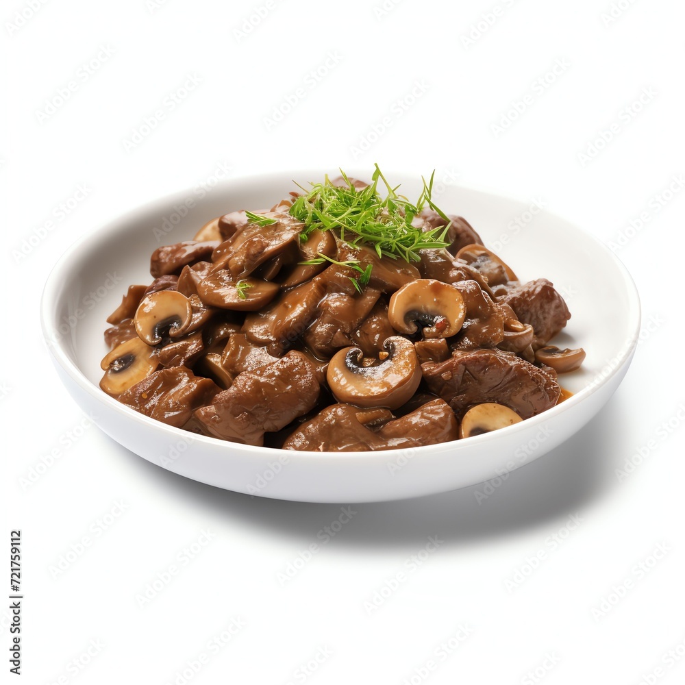 a beef strogonoff, studio light , isolated on white background a beef strogonoff, studio light , isolated on white background