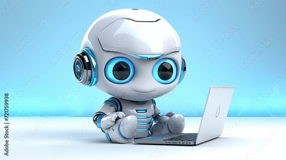 3d render of a robot with a laptop in a digital technology concept. 3d render of a robot with a laptop in a digital technology concept.