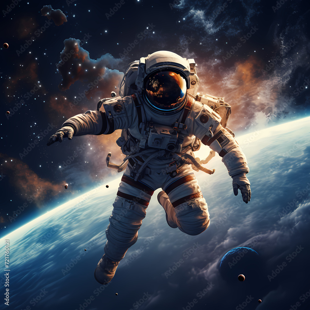 Astronaut floating in space with Earth in the background