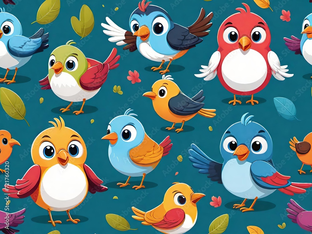 Fototapeta premium Seamless pattern with birds. Generative AI.