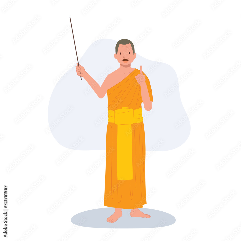 Buddhist Education concept. Thai Monk as a teacher with pointing stick giving knowledge in buddhism. Buddhist Education concept. Thai Monk as a teacher with pointing stick giving knowledge in buddhism.