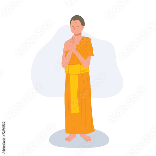Full length standingThai monk praying.