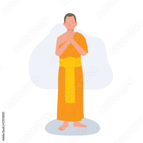 Full length standingThai monk praying.