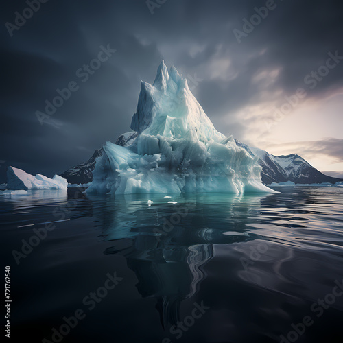 Iceberg floating in a frigid arctic sea.