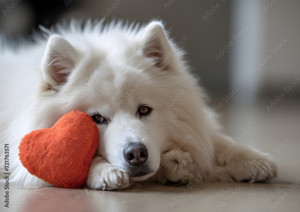 A cute dog with his toy