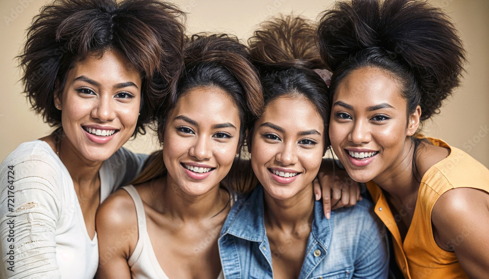 Fototapeta premium A diverse group of women are smiling at the camera.