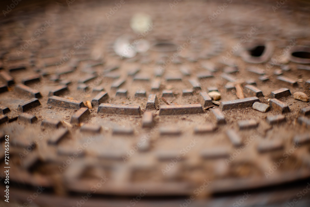 Old, Rusty, Sewer Cap, Iron Texture, Shallow Depth of Field, F 1.2