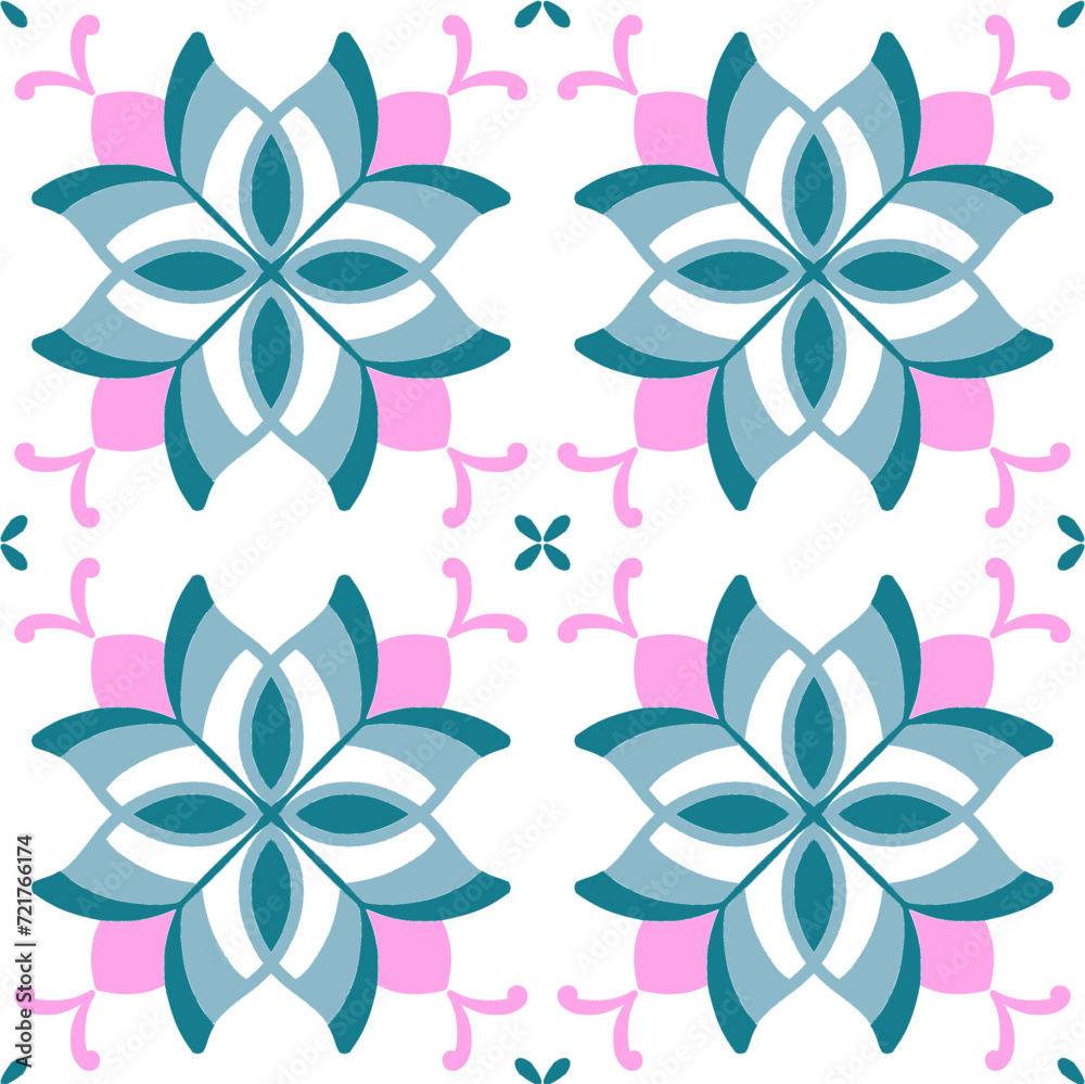 Tile seamless pattern design. With colourful motifs background.