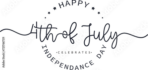 July Fourth. Happy Independence Day. Stylized calligraphic inscription 24th July banner for Independence Day. 