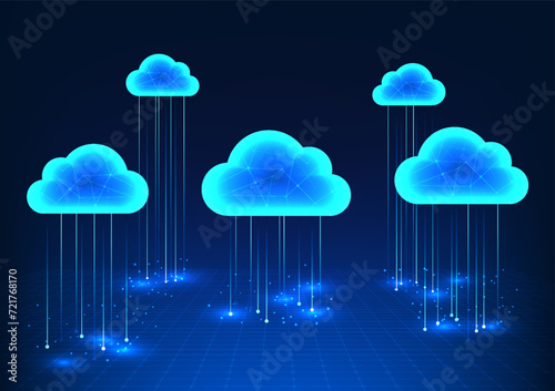 Cloud technology Cloud stores data locally and transfers it from anywhere in real time. via internet signal, There is a security system. Vector illustration