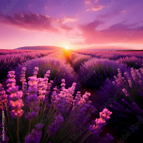 A field of lavender bathed in soft evening light.