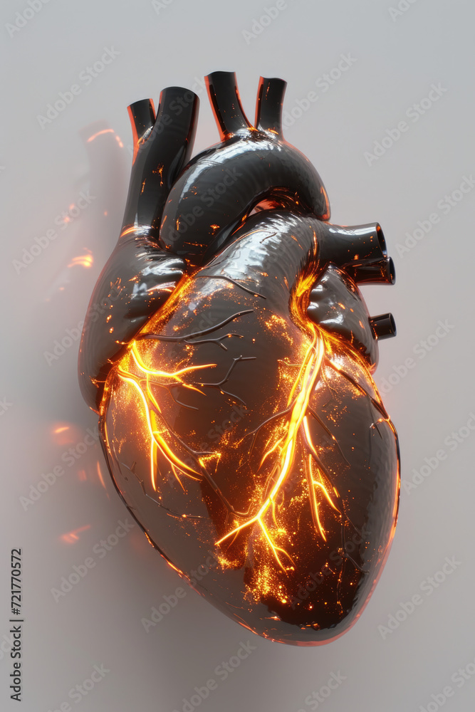 3D Toxic Unhealthy Heart with Glowing Pulse, Generative AI