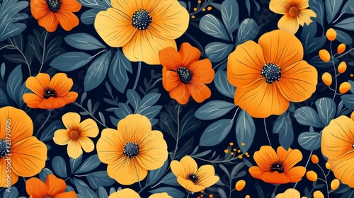 retro flower pattern In mid-century modern design style.