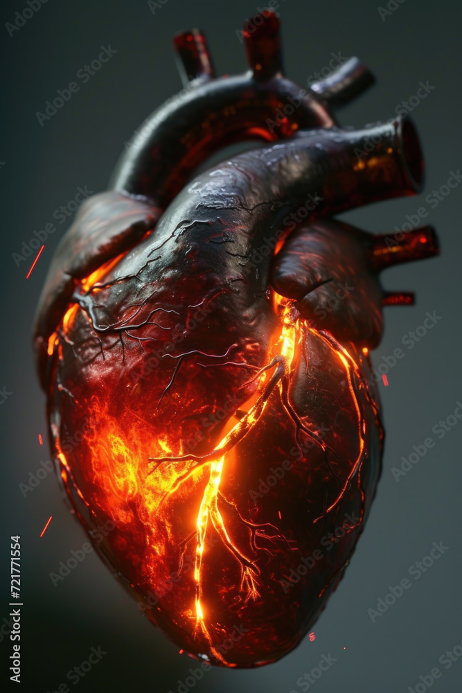 3D Toxic Unhealthy Heart with Glowing Pulse, Generative AI