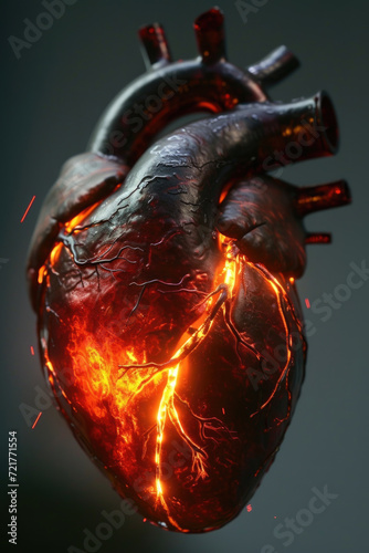 Obraz na płótnie 3D Toxic Unhealthy Heart with Glowing Pulse, Generative AI w salonie