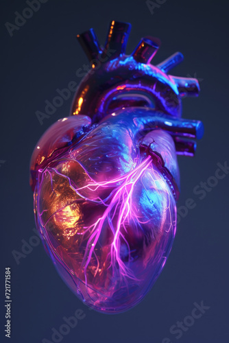 Obraz na płótnie 3D Heart Model with Multicolor Glow and Orange Pulse, Generative AI w salonie
