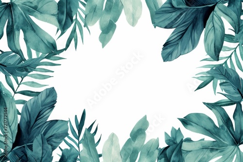 watercolor tropical frame with leaves, in the style of minimalist backgrounds