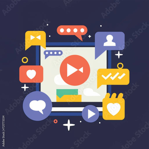 2d vector illustration colorful social media boost , influence blogger E-marketer via Internet pages marketing referral