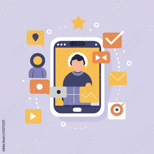2d vector illustration colorful social media boost , influence blogger E-marketer via Internet pages marketing referral