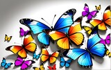 Colorful butterflies on white background with a place for a text. Template, banner, wallpaper, poster, background, greeting card