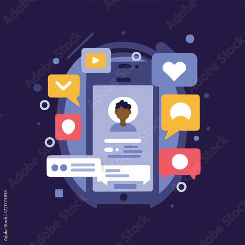 2d vector illustration colorful social media boost , influence blogger E-marketer via Internet pages marketing referral