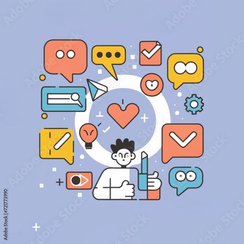 2d vector illustration colorful social media boost , influence blogger E-marketer via Internet pages marketing referral