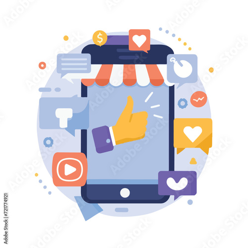 2d vector illustration colorful social media boost , influence blogger E-marketer via Internet pages marketing referral