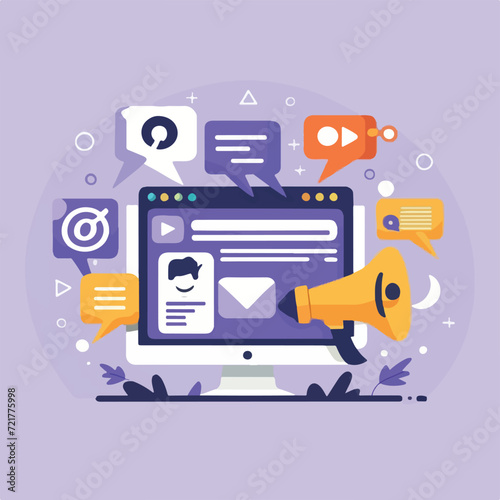 2d vector illustration colorful social media boost , influence blogger E-marketer via Internet pages marketing referral