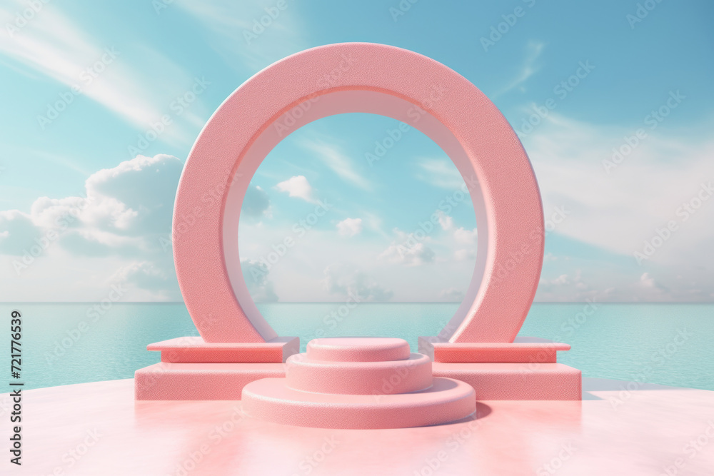 Empty podium on tropical beach background. Generative ai. Empty podium on tropical beach background. Generative ai.