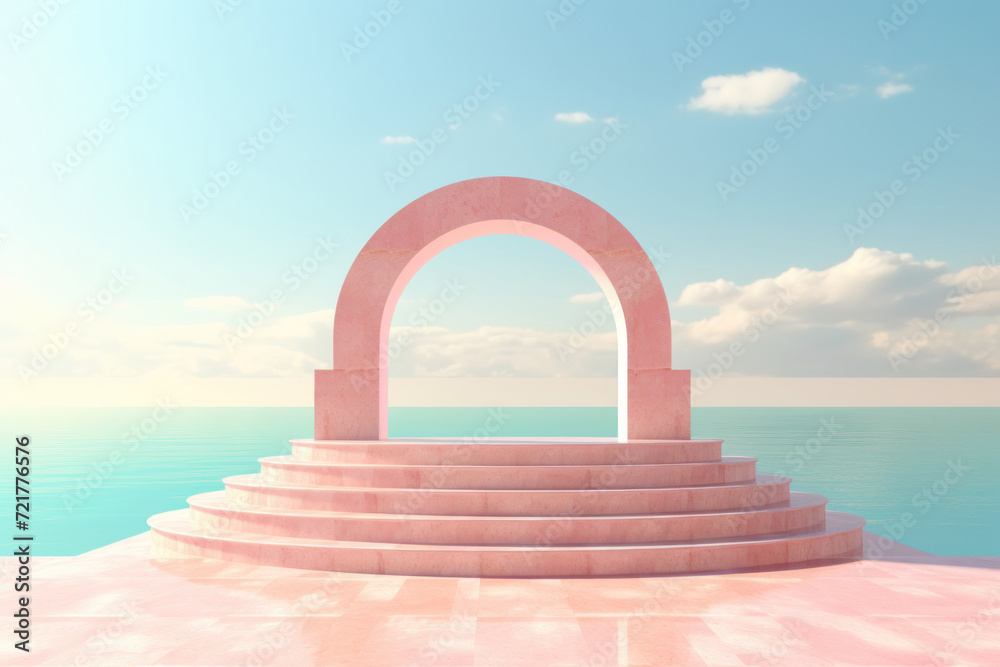 Empty podium on tropical beach background. Generative ai. Empty podium on tropical beach background. Generative ai.