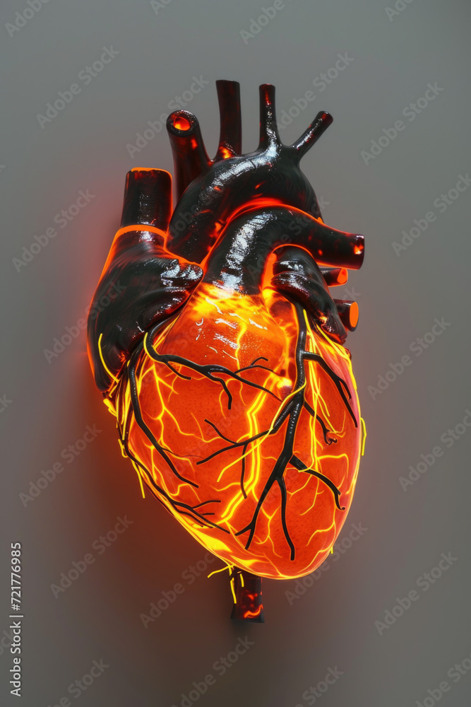 3D Toxic Unhealthy Heart with Glowing Pulse, Generative AI