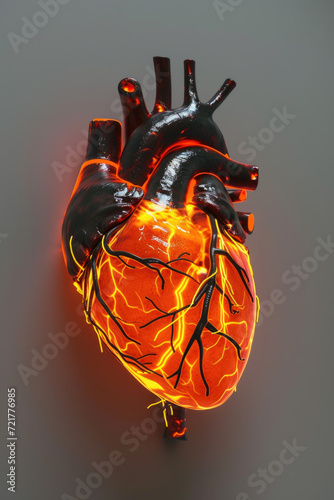 Obraz na płótnie 3D Toxic Unhealthy Heart with Glowing Pulse, Generative AI w salonie