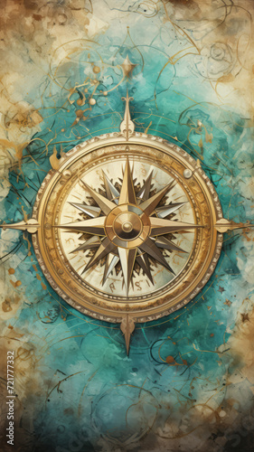 a compass painting on an old paper surface